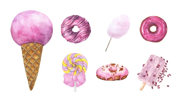 Pink Dessert Isolerad Vit Bakgrund Akvarell Illustration — Stockfoto