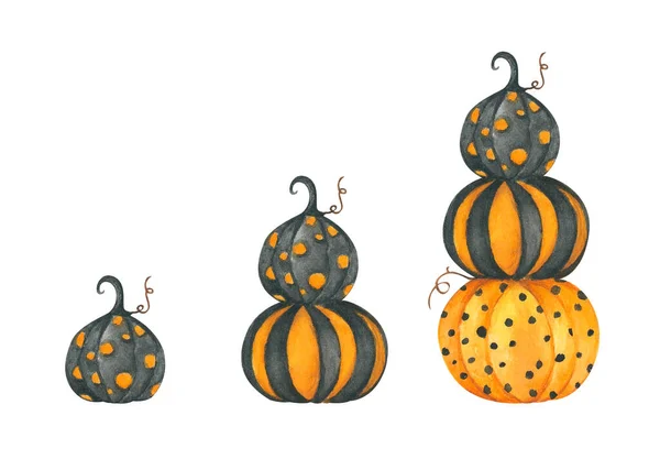 Zestaw Dyń Akwarelowych Ręcznie Rysowane Białym Tle Halloween Ilustracja Jesieni — Zdjęcie stockowe