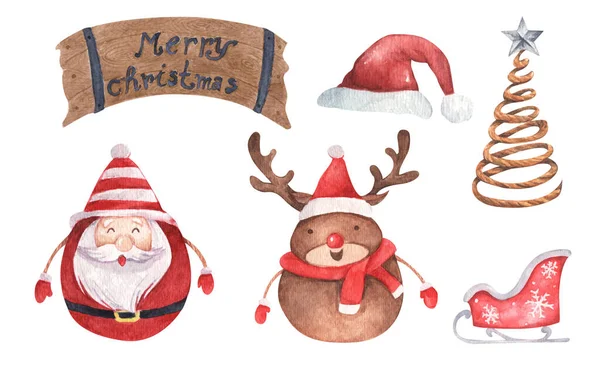 Sada Vánočních Dekorací Akvarelové Prvky Bílém Pozadí — Stock fotografie