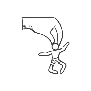 Eskiz tarzında iş konsepti simgesi. El ele tutuşan adam figürü. Vektör illüstrasyonu.