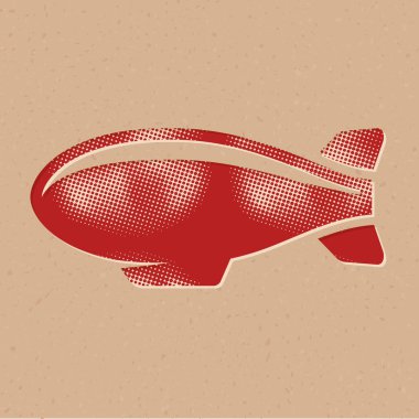 Airship icon in halftone style. Grunge background vector illustration. clipart