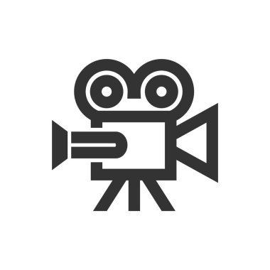 Kalın ana hatlı bir kamera ikonu. Siyah ve beyaz tek renkli vektör çizimi.