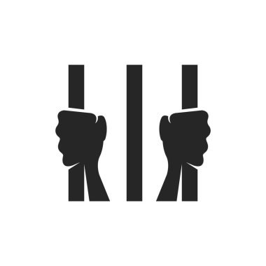 Tek renk hapishane ikonu. Suçlu kanun kaçağı parmaklıklar ardında.