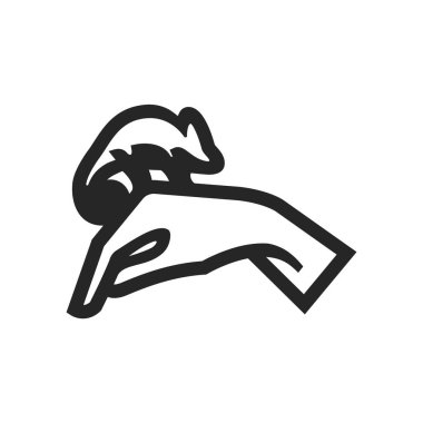 Hayvan bakımı ikonu kalın ana hatlarıyla. Siyah ve beyaz tek renkli vektör çizimi.