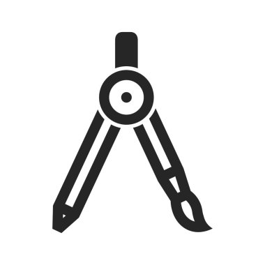 Kalın ana hatlı pusula simgesi çiziliyor. Siyah ve beyaz tek renkli vektör çizimi.