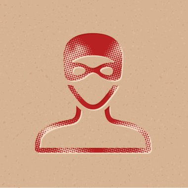 Yüzme sporu ikonu yarım ton tarzında. Grunge arkaplan vektör illüstrasyonu.