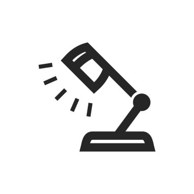 Kalın ana hatlı masa lambası simgesi. Siyah ve beyaz tek renkli vektör çizimi.