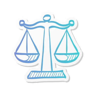 Yapıştırma renginde adalet ölçeği simgesi. Hukuk davaları ölçümü dengesi