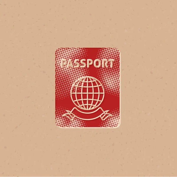 Icono Pasaporte Estilo Semitono Grunge Fondo Vector Ilustración — Vector de stock