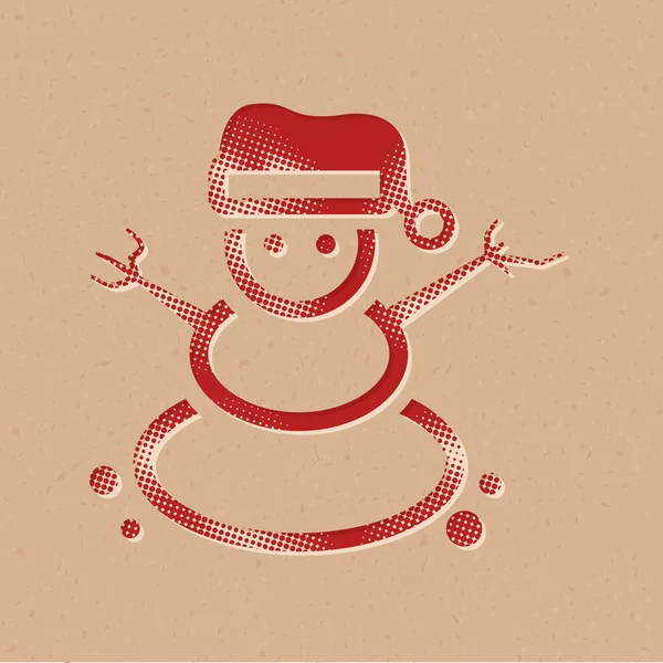 Snowman Icoon Halve Toon Stijl Grunge Achtergrond Vector Illustratie — Stockvector