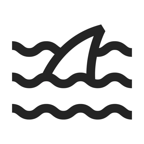 太いアウトラインスタイルでサメのアイコン 白黒のモノクロームベクトルイラスト — ストックベクタ
