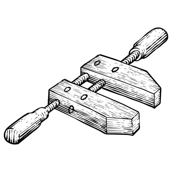 Drewniana Ikona Zacisku Stylu Szkicowym Ilustracja Wektora Narzędzia Obróbki Drewna — Wektor stockowy