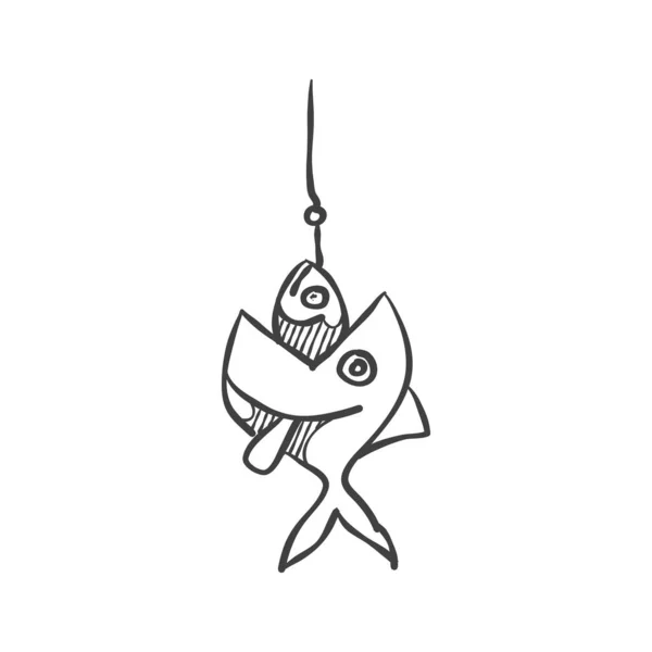 Pescado Comiendo Icono Cebo Estilo Boceto Metáfora Negocios Ilustración Vectorial — Vector de stock