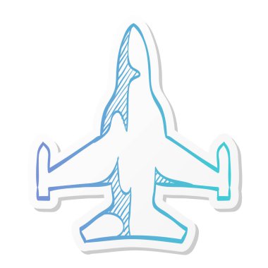 Yapıştırma renginde bir savaş uçağı ikonu. Uçak askeri hava kuvvetleri saldırıyor.