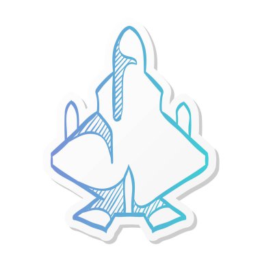 Yapıştırma renginde bir savaş uçağı ikonu. Uçak askeri hava kuvvetleri saldırıyor.