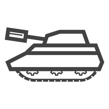 Kalın ana hatlı tank simgesi. Siyah ve beyaz tek renkli vektör çizimi.