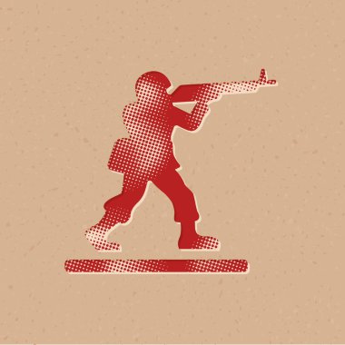 Oyuncak asker ikonu yarım ton şeklinde. Grunge arkaplan vektör illüstrasyonu.