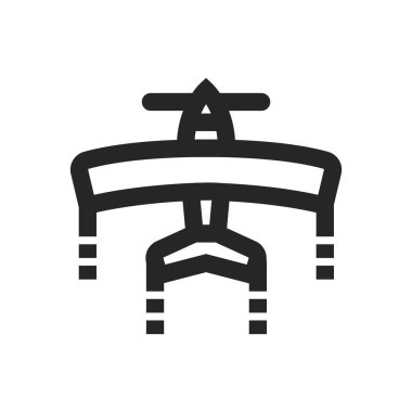 Kalın hatlı klasik Airplane ikonu. Siyah ve beyaz tek renkli vektör çizimi.