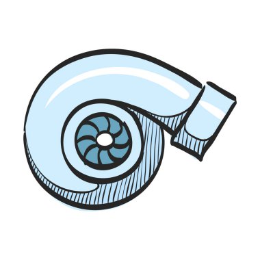 Renkli çizimde turbo şarj ikonu. Otomobil sporu hız artırma makinesi