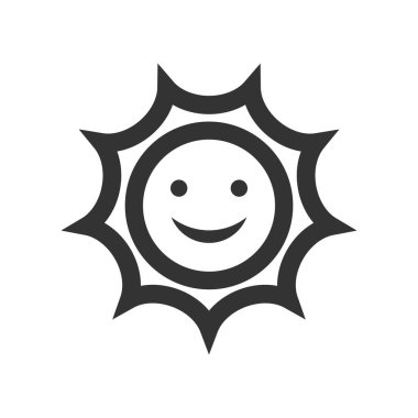 Hava tahmini, kalın hatlı güneşli ikon. Siyah ve beyaz tek renkli vektör çizimi.