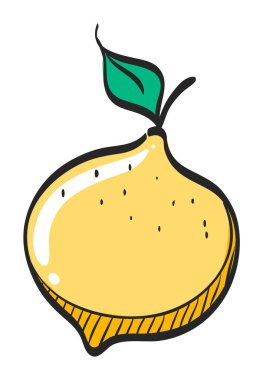 Renkli çizimde limon simgesi. Yiyecek, vitamin, diyet, narenciye.