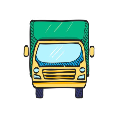 Renk çiziminde kamyon simgesi. Yük, ulaşım, lojistik, teslimat 