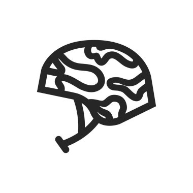 Askeri miğfer ikonu kalın hatlı. Siyah ve beyaz tek renkli vektör çizimi.