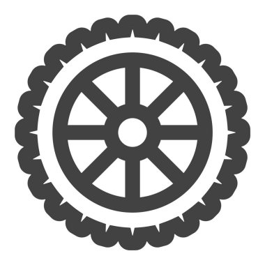 Motosiklet lastiği ikonu kalın ana hatlı. Siyah ve beyaz tek renkli vektör çizimi.