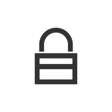 Kalın ana hatlı asma kilit simgesi. Siyah ve beyaz tek renkli vektör çizimi.