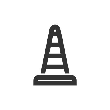 Kalın ana hatlı trafik konisi simgesi. Siyah ve beyaz tek renkli vektör çizimi.