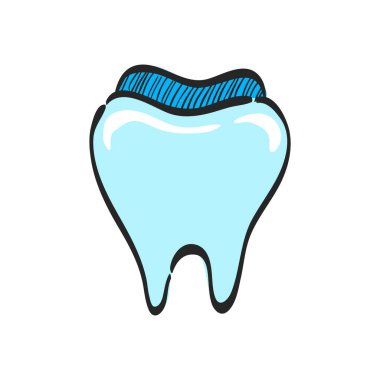 Renkli diş çizimi simgesi. Diş macunu, hijyen, gülümseme, sağlıklı. 