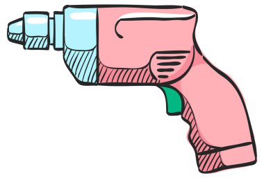 Renk çiziminde elektrikli matkap simgesi. Makine marangozu alet ahşap çalışıyor