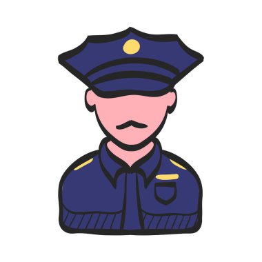 Polis avatar ikonu renkli çizim. Halk Güvenliği Suçu Koruma Görevlisi