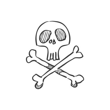 Eskiz tarzında kafatası simgesi. El çizimi vektör illüstrasyonu.