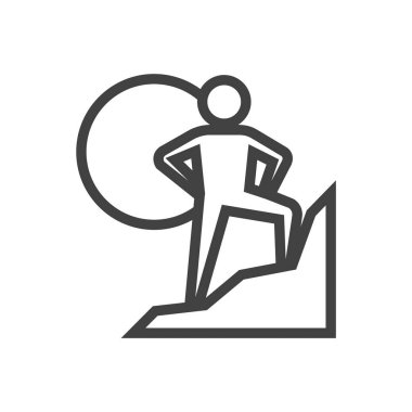 Kaya tırmanışı ikonu kalın ana hatlarıyla. Siyah ve beyaz tek renkli vektör çizimi.