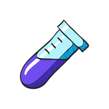 Renk çiziminde test tüpü simgesi. Laboratuvar tıbbı eczane ilacı aşı serumunun yarısı