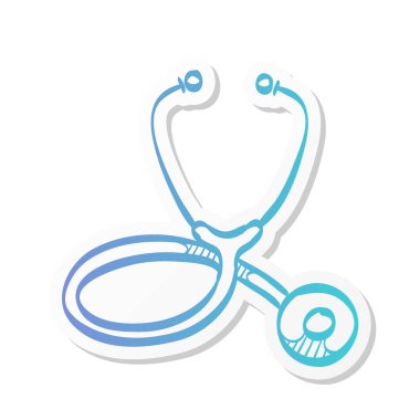 Çıkartma renkli steteskop simgesi. Tıbbi ekipman, doktor, pratisyen. 