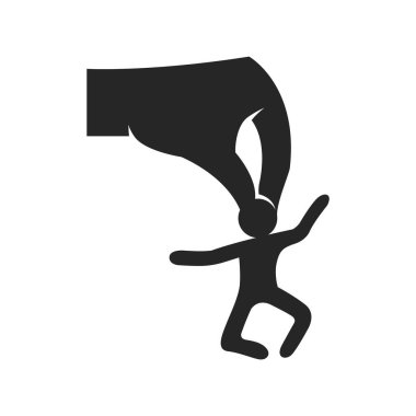 İş konsepti simgesi siyah beyaz. El ele tutuşan adam figürü. Vektör illüstrasyonu.