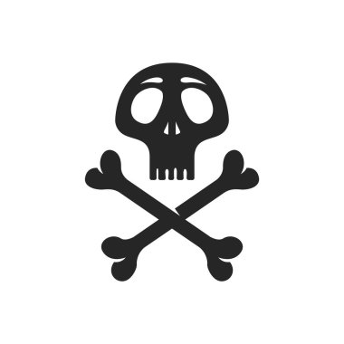 Siyah beyaz insan kafatası ve kemik ikonu. Vektör illüstrasyonu.