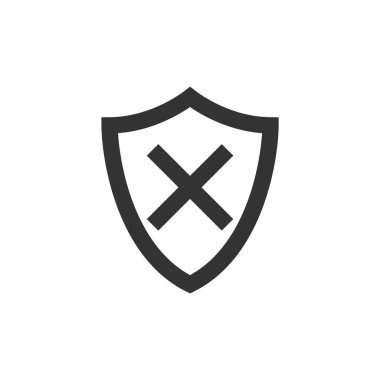 Kalın ana hatlı kalkan simgesi. Siyah ve beyaz tek renkli vektör çizimi.