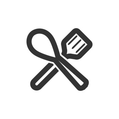 Spatula simgesi kalın ana hatlarla çizilmiş. Siyah ve beyaz tek renkli vektör çizimi.