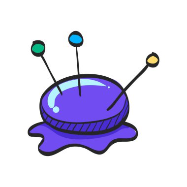 Renk çiziminde iğnelik simgesi. İğne terzisi moda endüstrisi