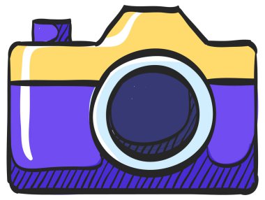 Kamera renkli çizim simgesi. Dijital fotoğrafçılık.