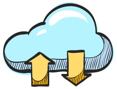 Renkli okları olan bulut simgesi. Veri depolama dosyası sunucusu hesaplanıyor