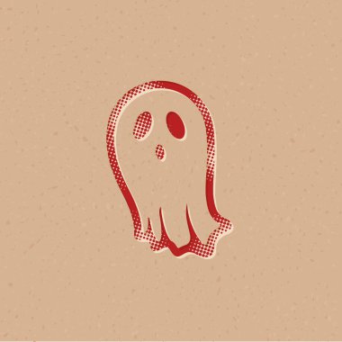 Cadılar Bayramı hayalet ikonu yarım ton şeklinde. Grunge arkaplan vektör illüstrasyonu.