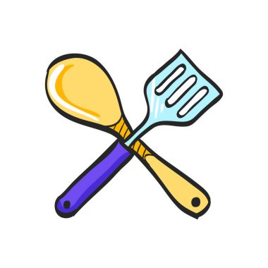 Renk çiziminde Spatula simgesi. Mutfak gereçleri.