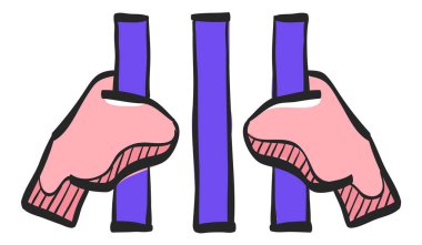 Renk çiziminde hapishane simgesi. Suçlu kanun kaçağı parmaklıklar ardında