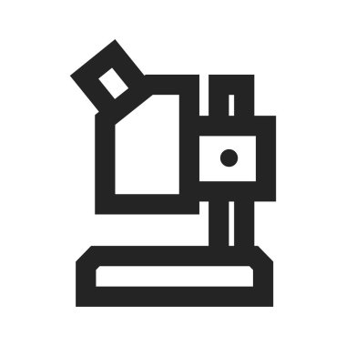 Kalın hatlı mikroskop simgesi. Siyah ve beyaz tek renkli vektör çizimi.