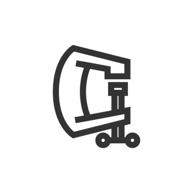 Kalın anahat biçiminde klemp araç simgesi. Siyah ve beyaz tek renkli vektör çizimi.