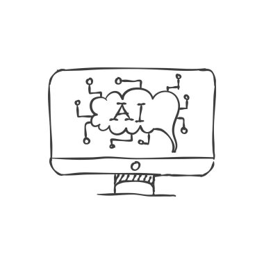 Yapay zeka konsepti ikonu. Elektronik devre beyni gösteren bilgisayar. Vektör illüstrasyonu.